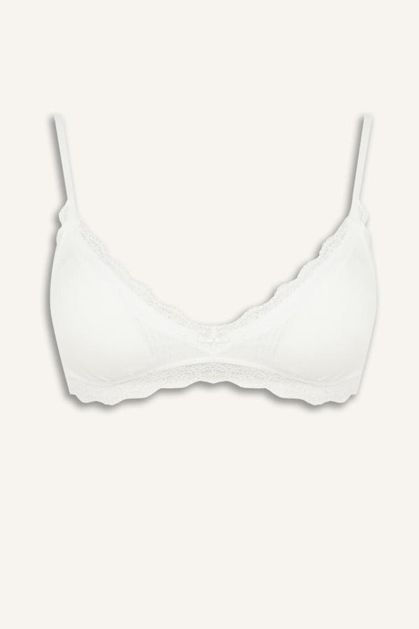 Lace Detailed Removable Cap Removable Padded Non-Wired White Closed Bralette