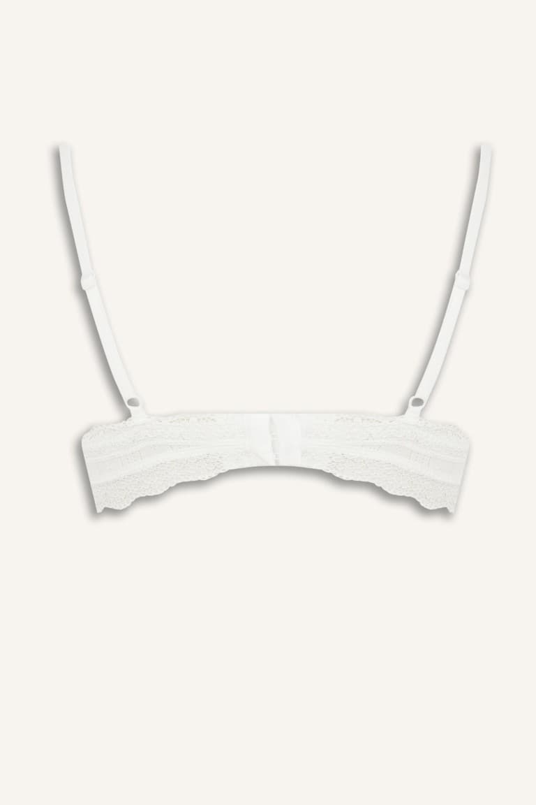 Lace Detailed Removable Cap Removable Padded Non-Wired White Closed Bralette