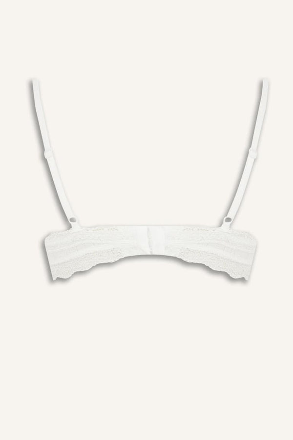 Lace Detailed Removable Cap Removable Padded Non-Wired White Closed Bralette