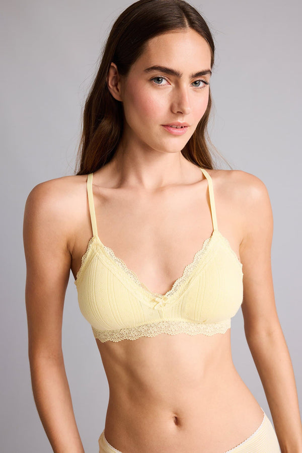 Lace Detailed Removable Cap Removable Padded Non-Wired White Closed Bralette