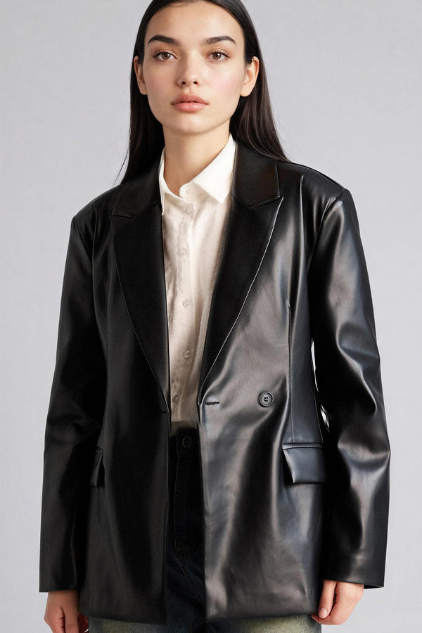 Fitted Faux Leather Blazer Jacket