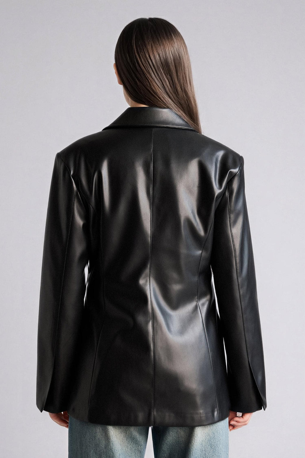 Fitted Faux Leather Blazer Jacket