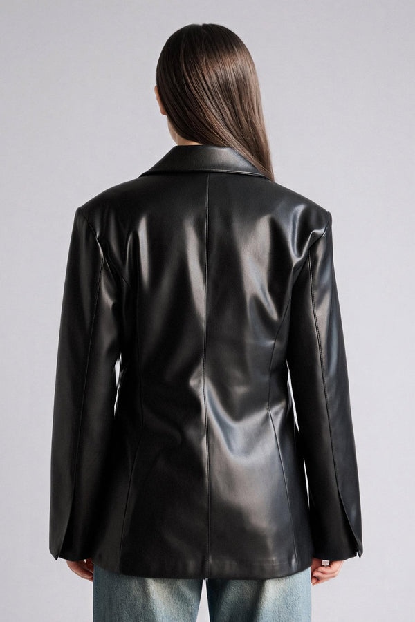 Fitted Faux Leather Blazer Jacket