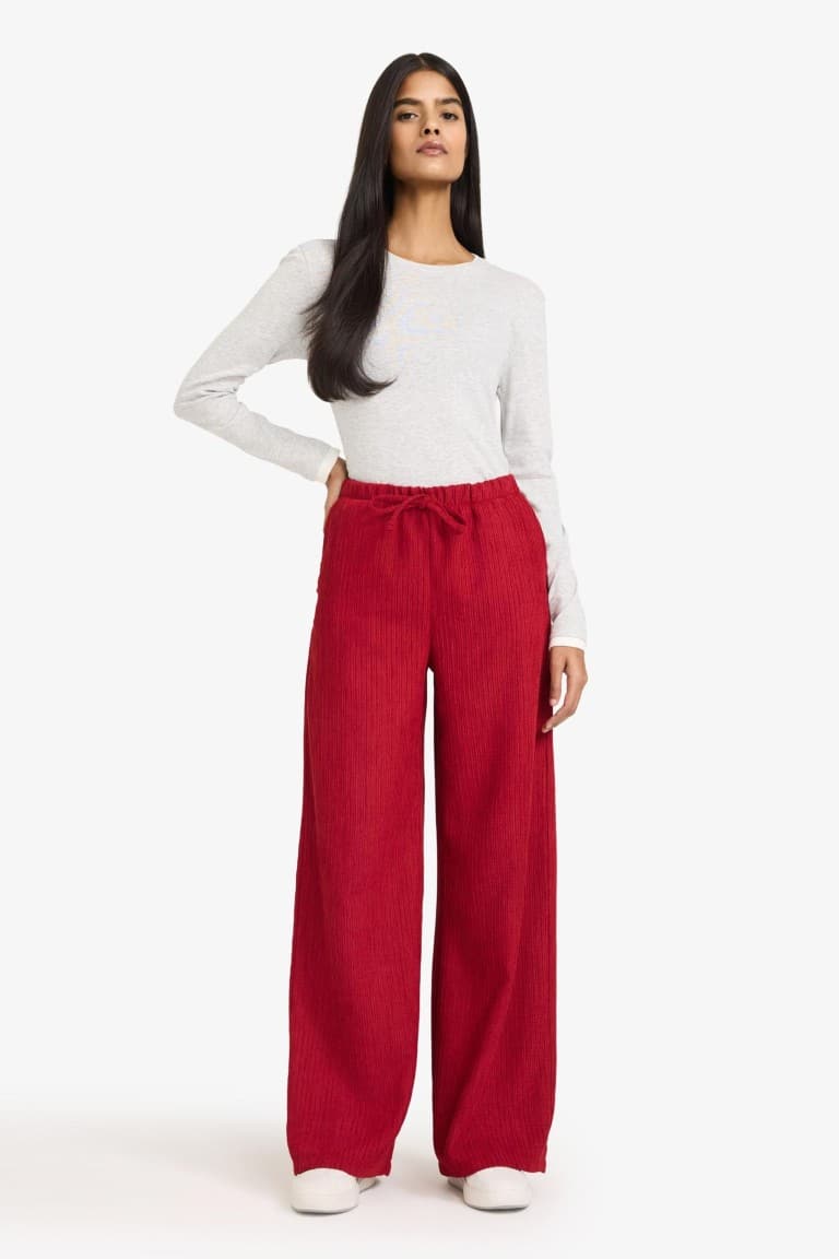 Wide Leg Standard Size Corduroy Trousers with Double Pockets