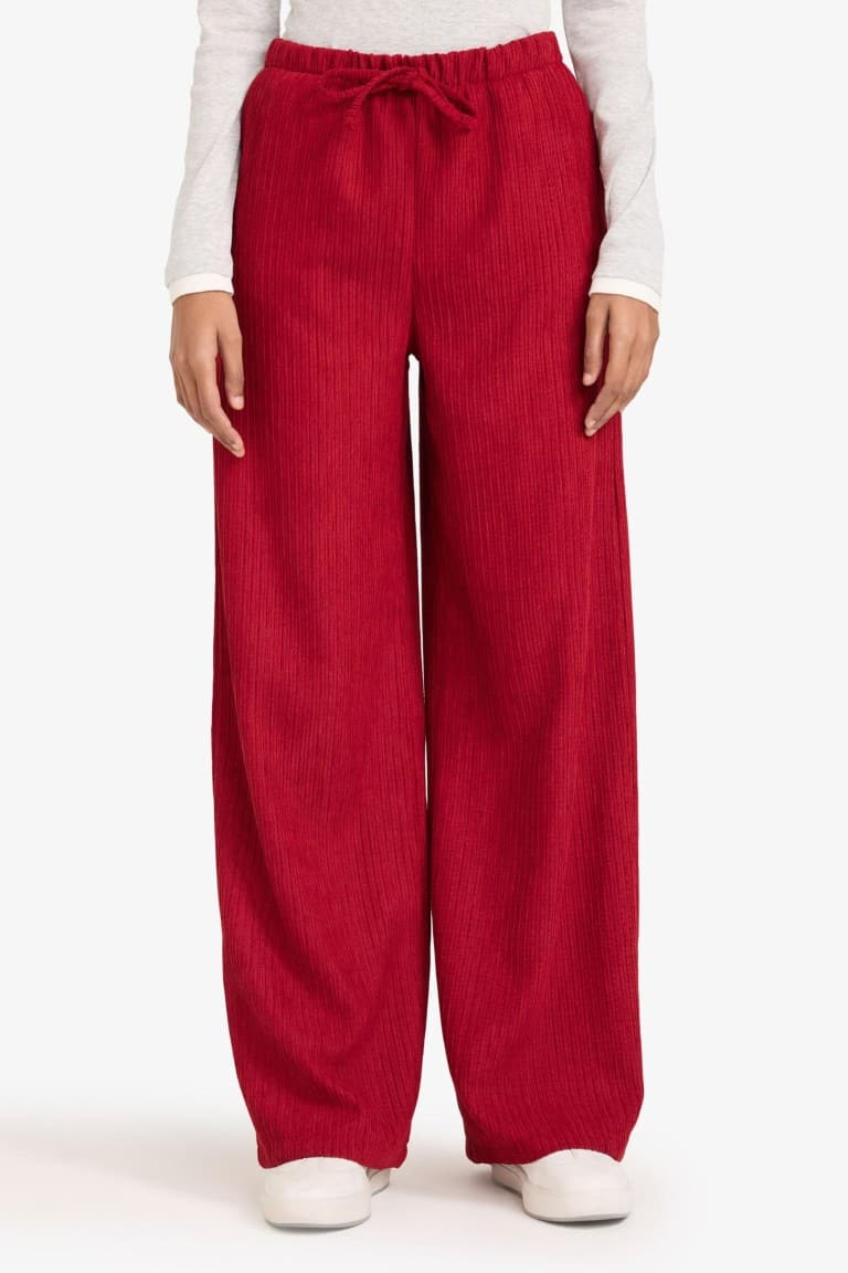 Wide Leg Standard Size Corduroy Trousers with Double Pockets