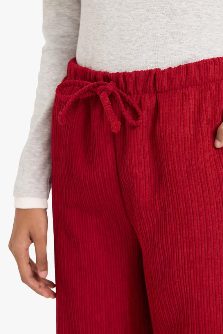 Wide Leg Standard Size Corduroy Trousers with Double Pockets