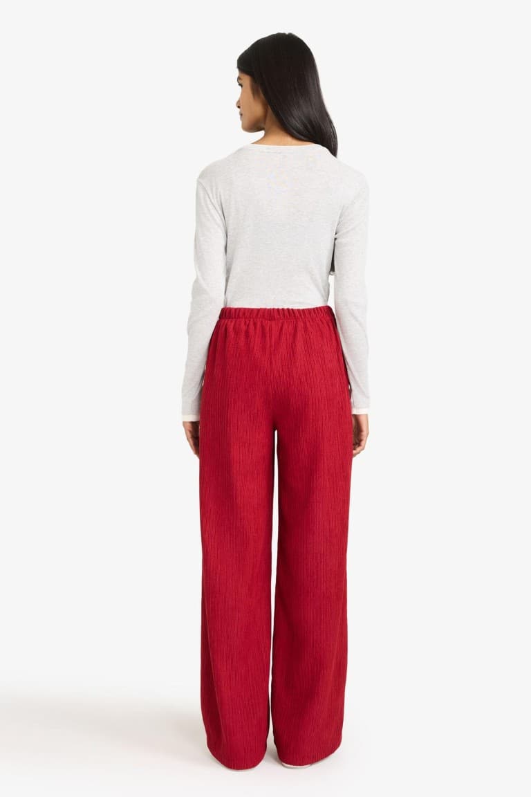 Wide Leg Standard Size Corduroy Trousers with Double Pockets