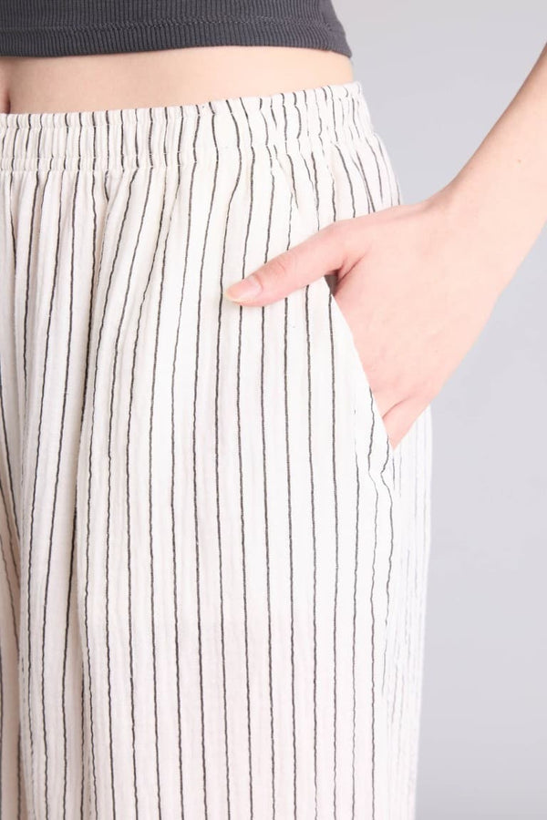 Wide Leg Pocket Detailed Normal Waist Standard Size Muslin Trousers
