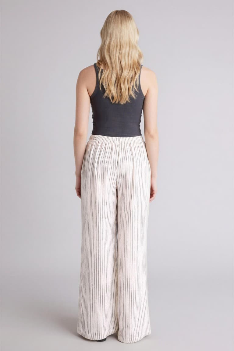Wide Leg Pocket Detailed Normal Waist Standard Size Muslin Trousers