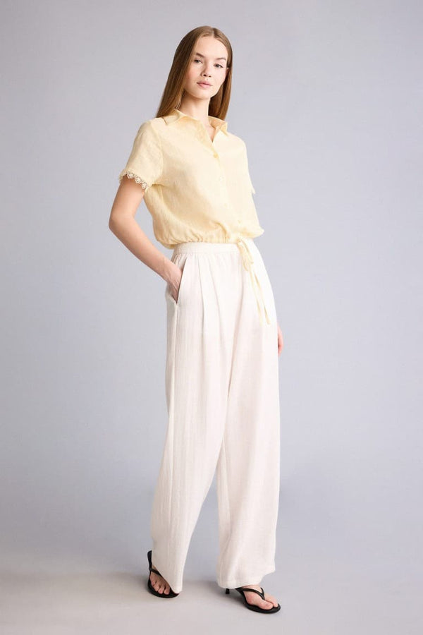 Wide Leg Pocket Detailed Normal Waist Standard Size Linen Look Trousers