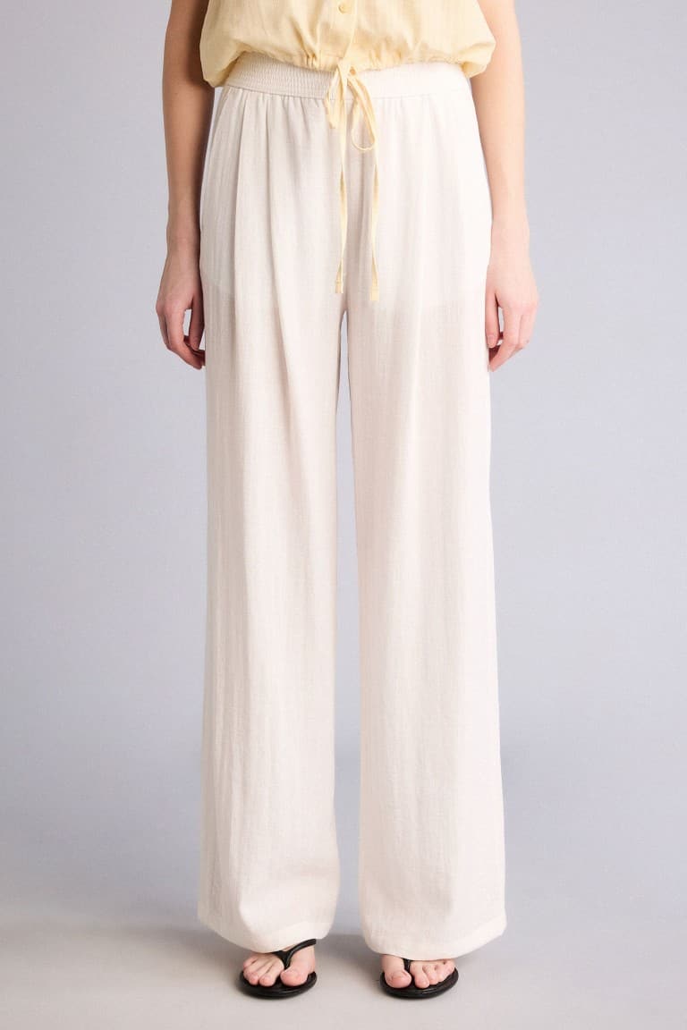 Wide Leg Pocket Detailed Normal Waist Standard Size Linen Look Trousers