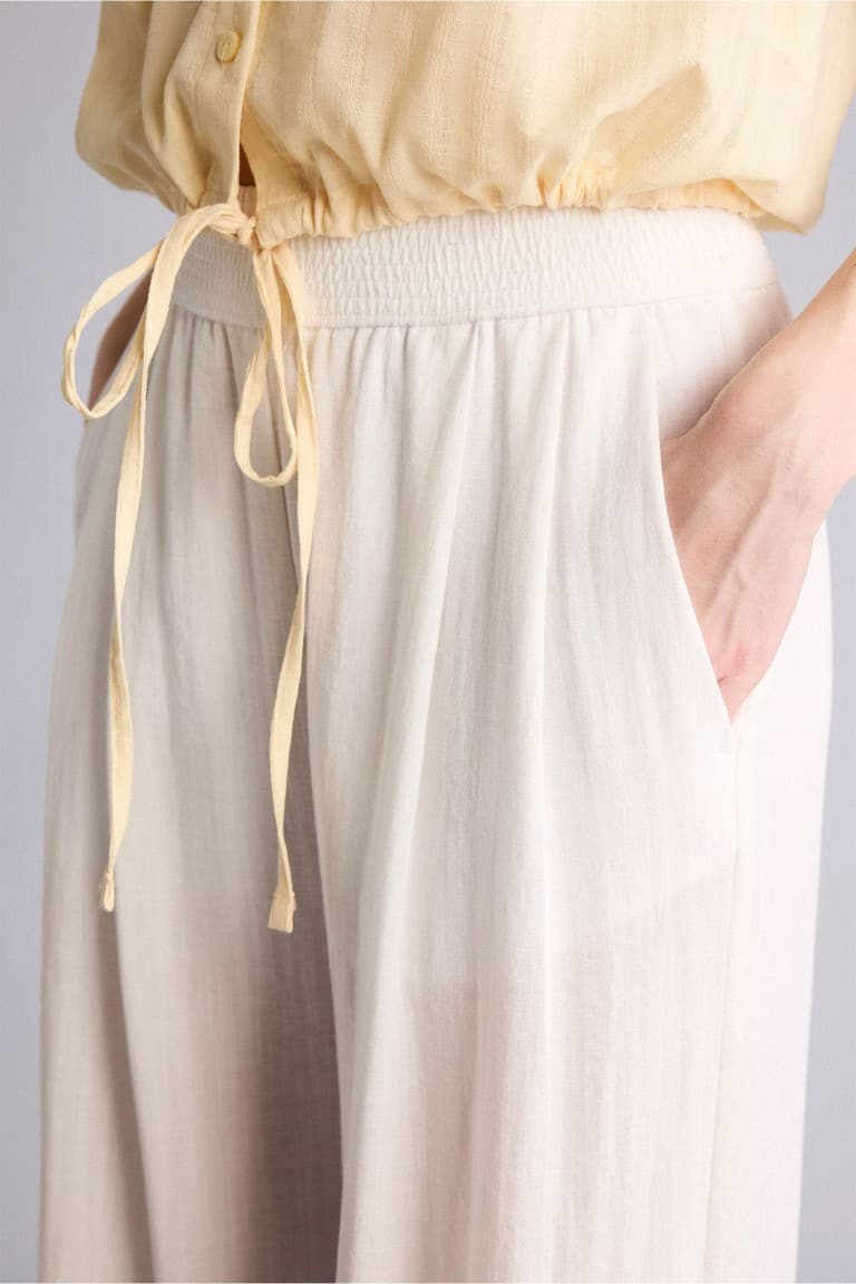Wide Leg Pocket Detailed Normal Waist Standard Size Linen Look Trousers