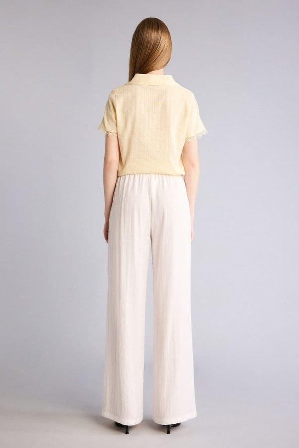 Wide Leg Pocket Detailed Normal Waist Standard Size Linen Look Trousers