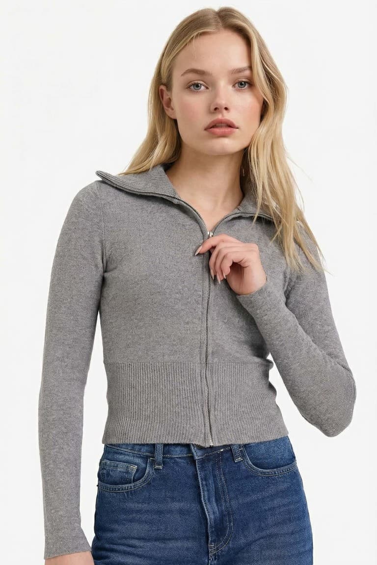 Fitted Half Turtleneck Cardigan