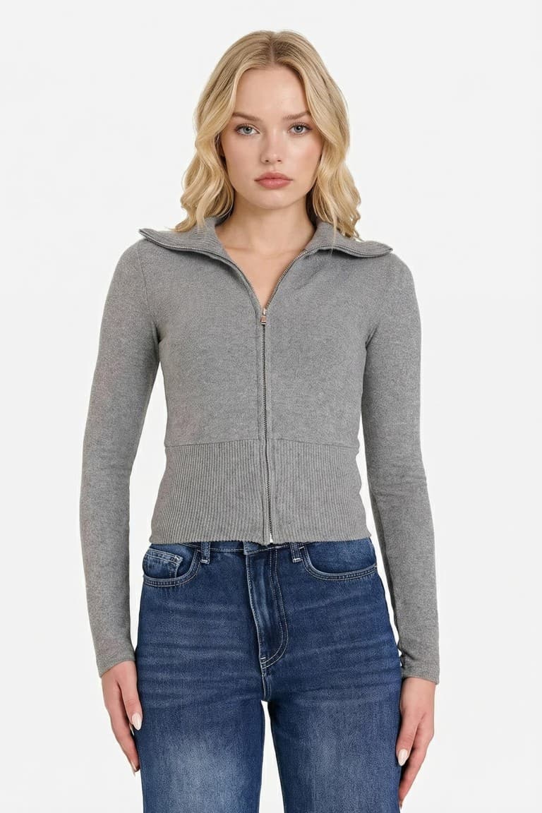 Fitted Half Turtleneck Cardigan