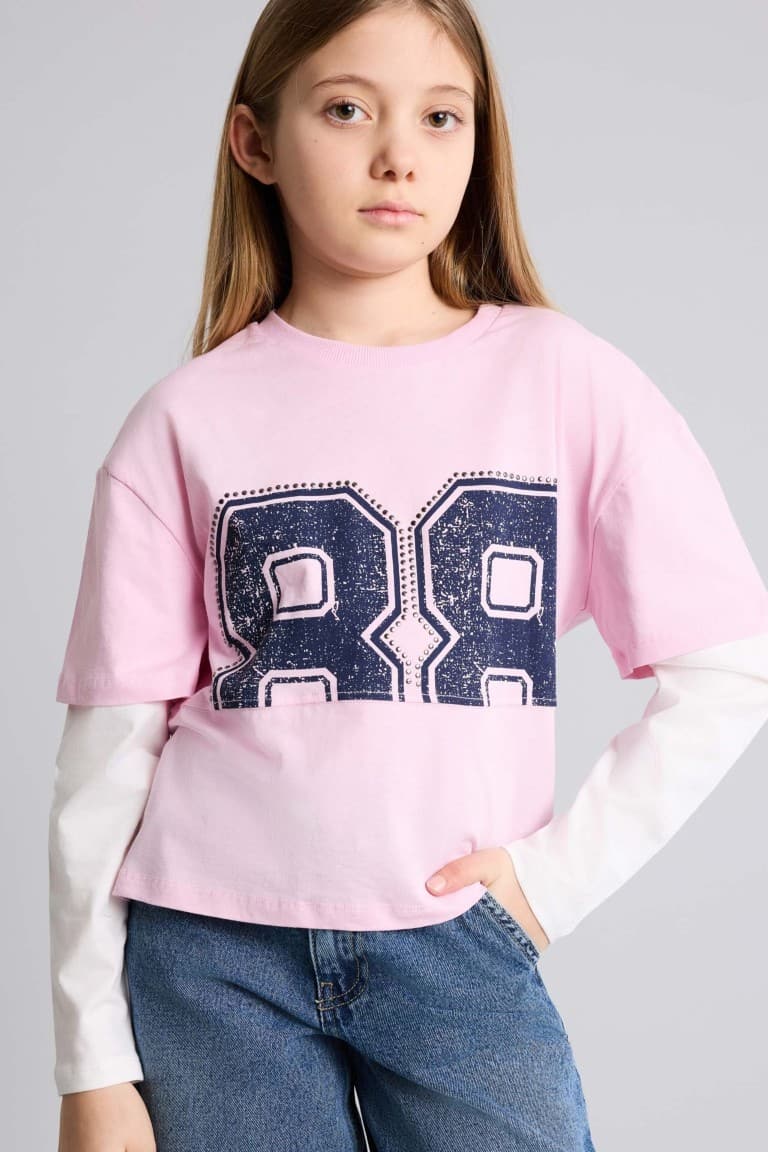 Patterned Combed T-Shirt Girl