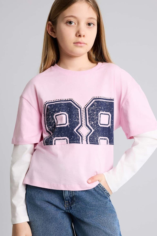 Patterned Combed T-Shirt Girl