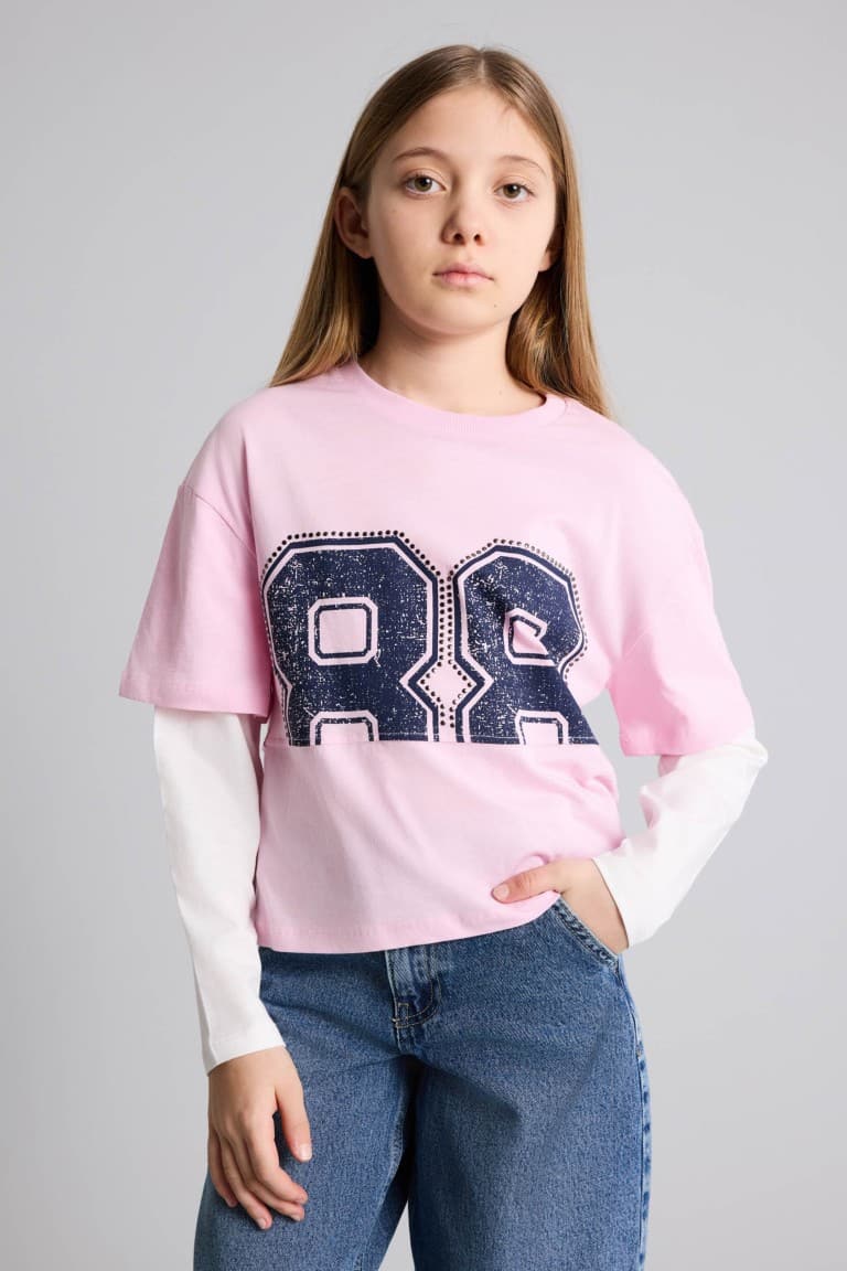 Patterned Combed T-Shirt Girl