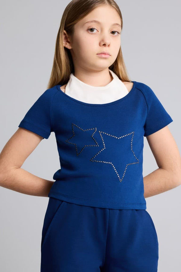 Star Patterned Rib T-Shirt Girl