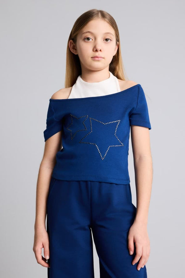Star Patterned Rib T-Shirt Girl