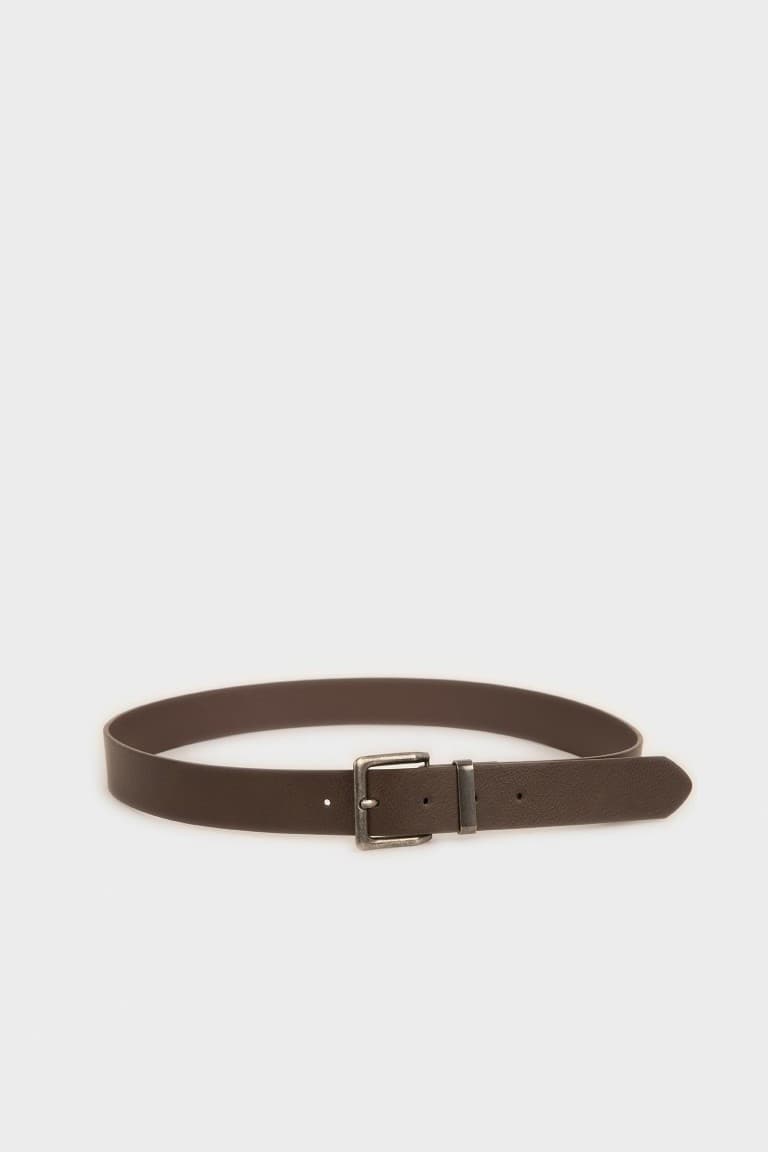 Mens Rectangle Buckle Faux Leather Daily Belt