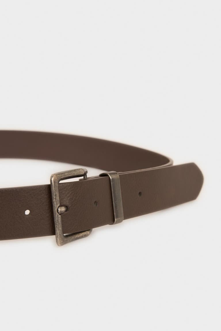 Mens Rectangle Buckle Faux Leather Daily Belt