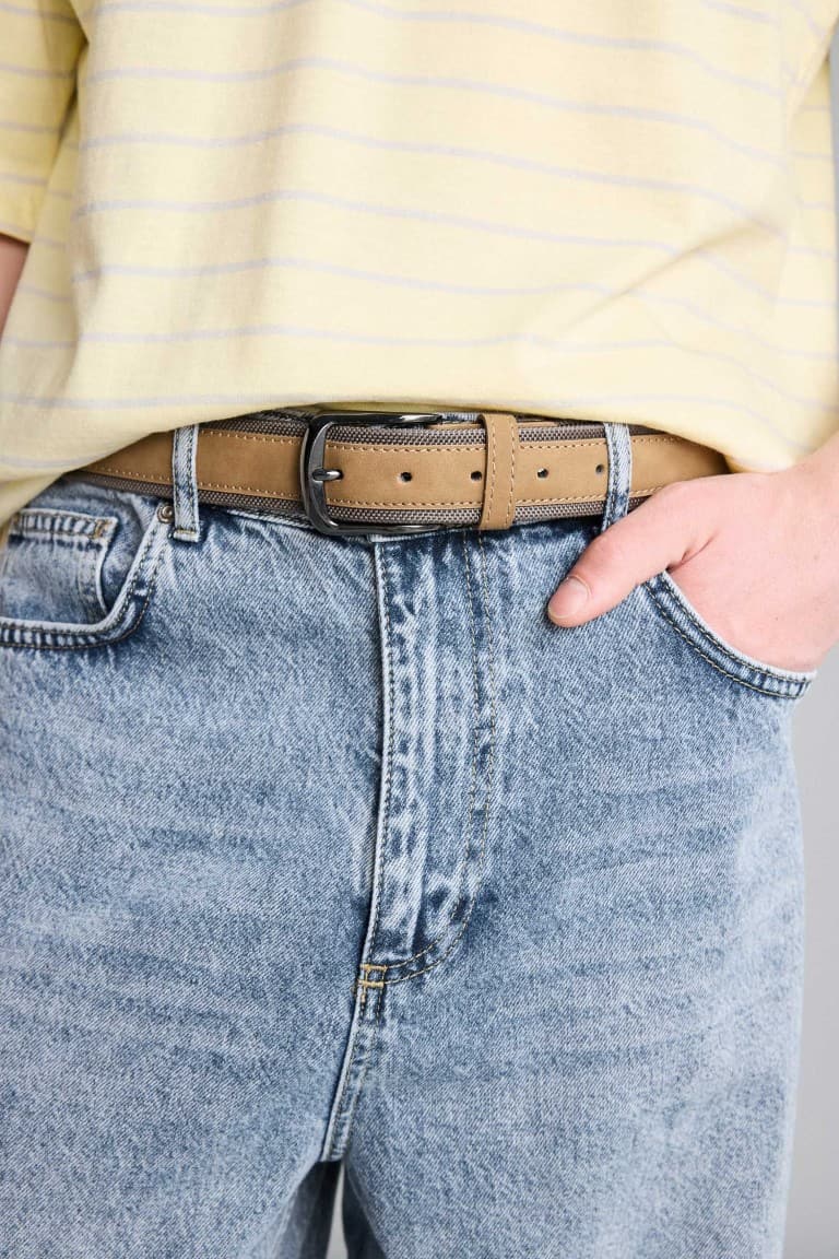 Mens Rectangle Buckle Faux Leather Daily Belt