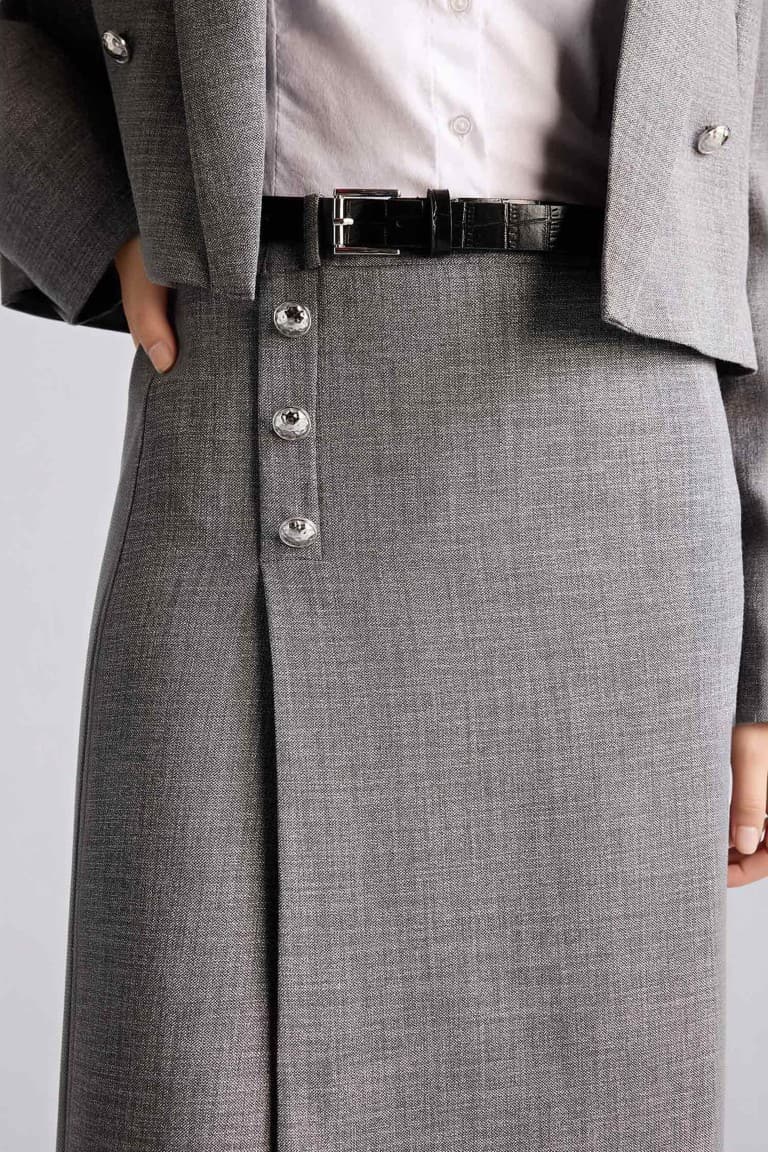 Regular Waist Taffeta Midi Skirt