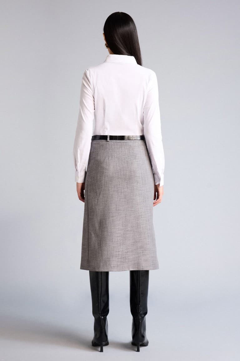 Regular Waist Taffeta Midi Skirt