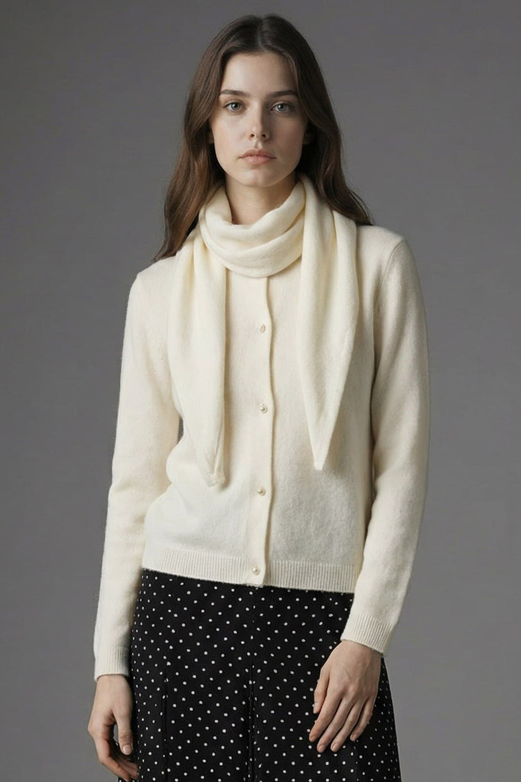 Scarf Regular Fit, Crew Neck Knitwear Cardigan