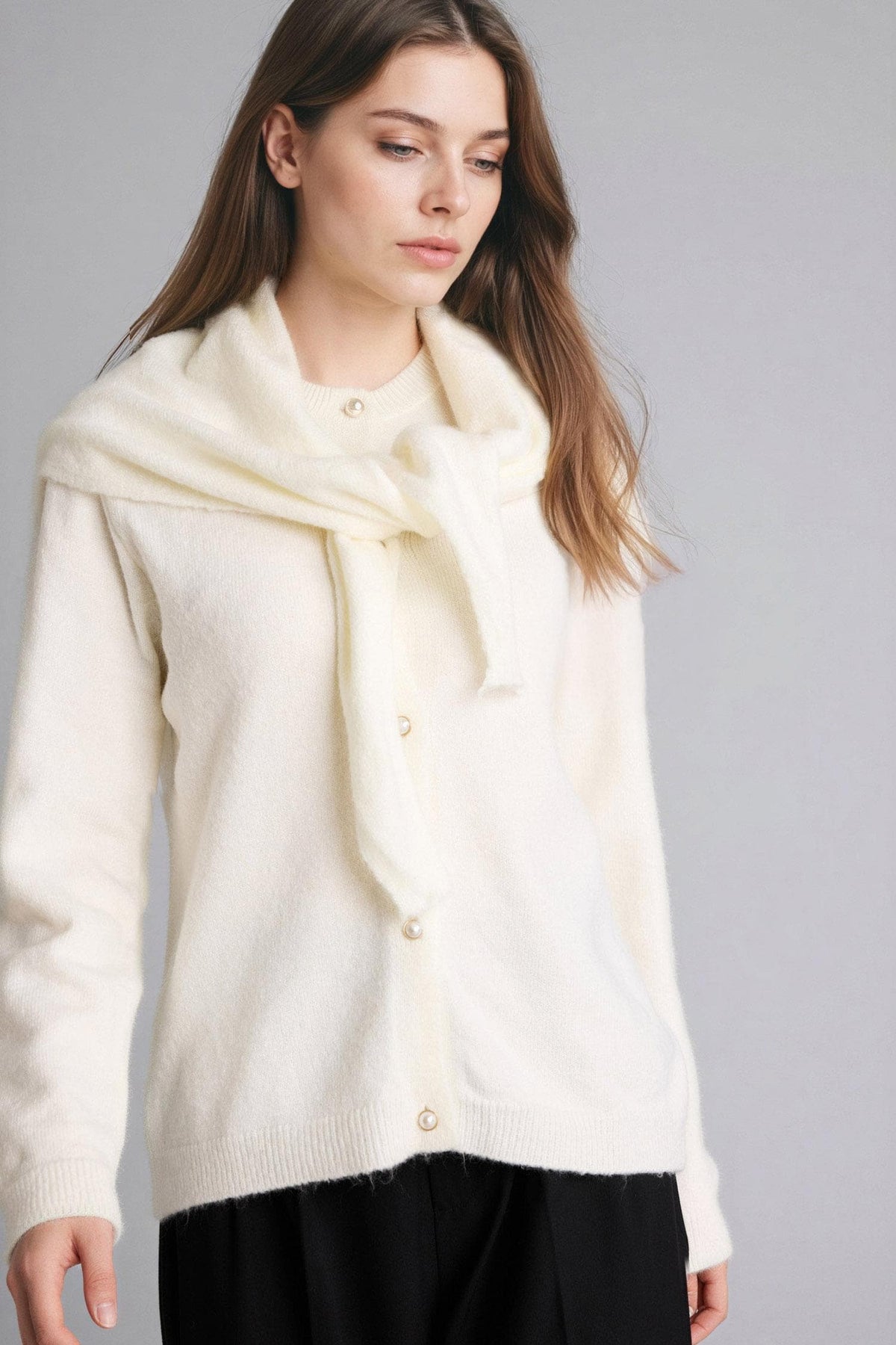 Scarf Regular Fit, Crew Neck Knitwear Cardigan