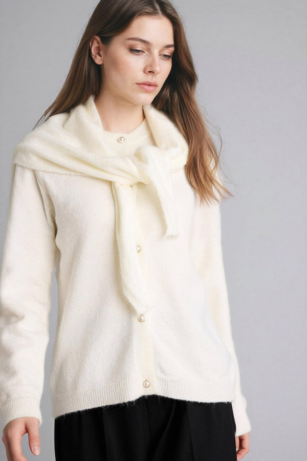 Scarf Regular Fit, Crew Neck Knitwear Cardigan