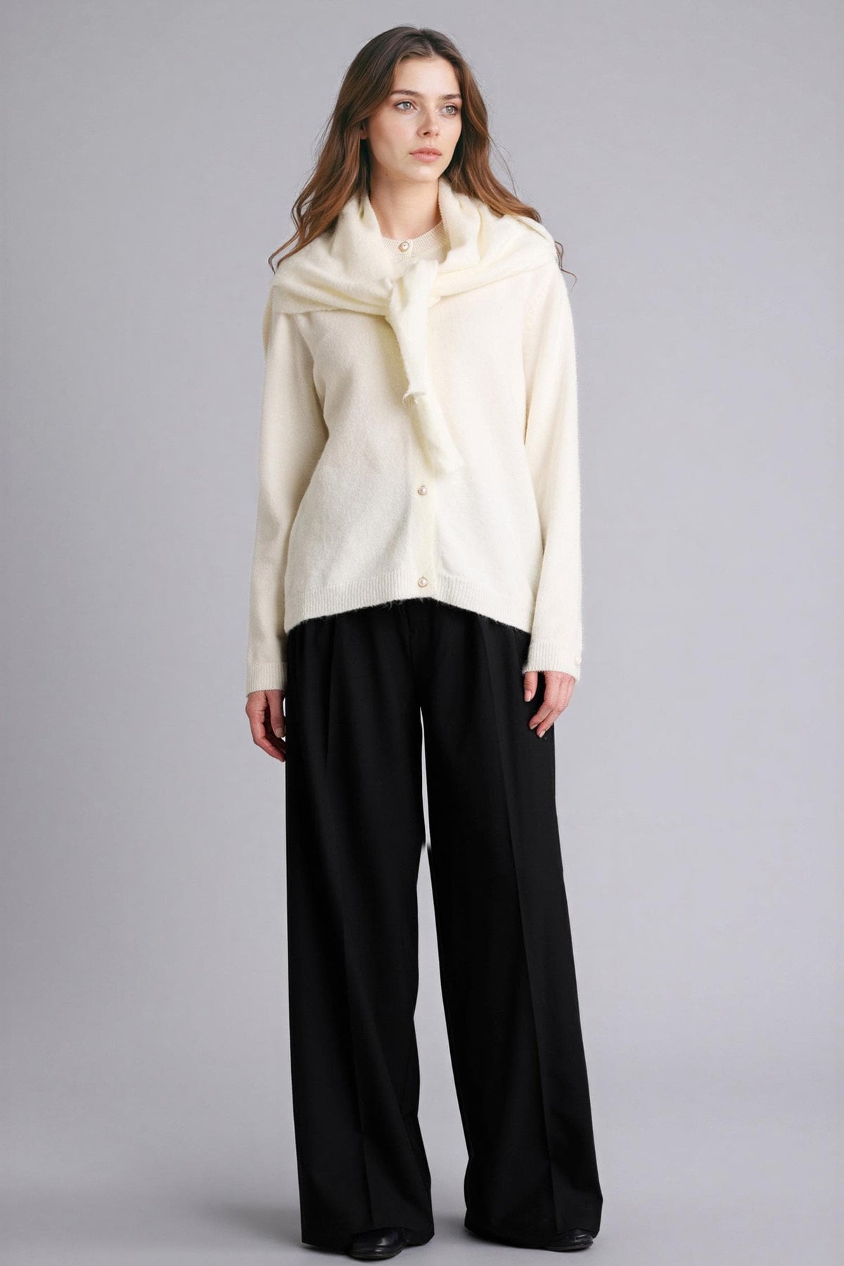 Scarf Regular Fit, Crew Neck Knitwear Cardigan