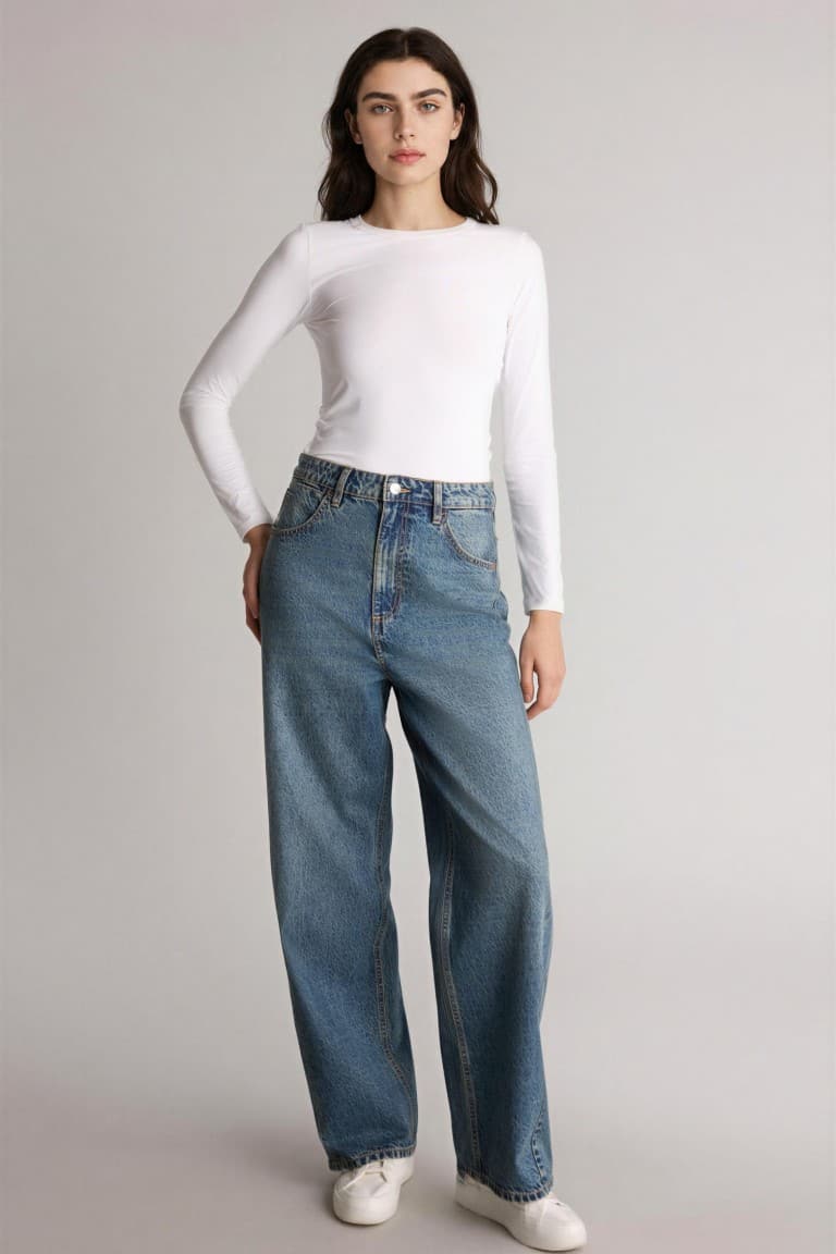Baggy Fit High Waist Straight Leg Long Jeans
