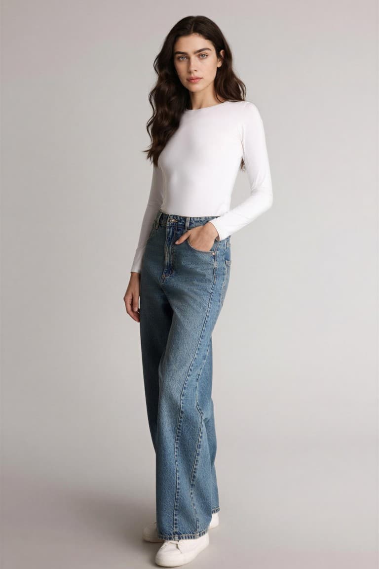 Baggy Fit High Waist Straight Leg Long Jeans