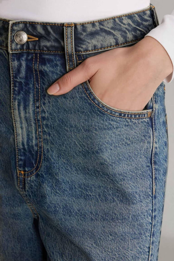 Baggy Fit High Waist Straight Leg Long Jeans