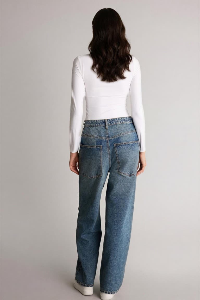 Baggy Fit High Waist Straight Leg Long Jeans
