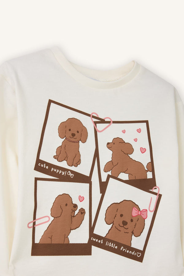 Soft Touch Dog Printed Combed T-Shirt Baby Girl