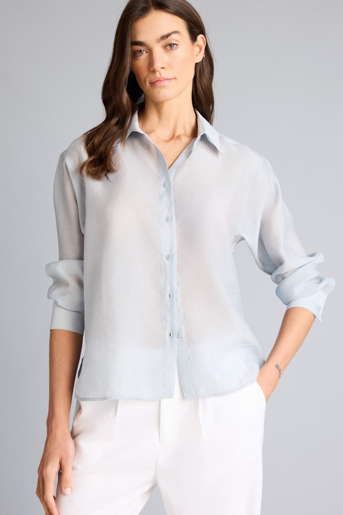 Overless Shirt Collar Modal Long Sleeve Shirt