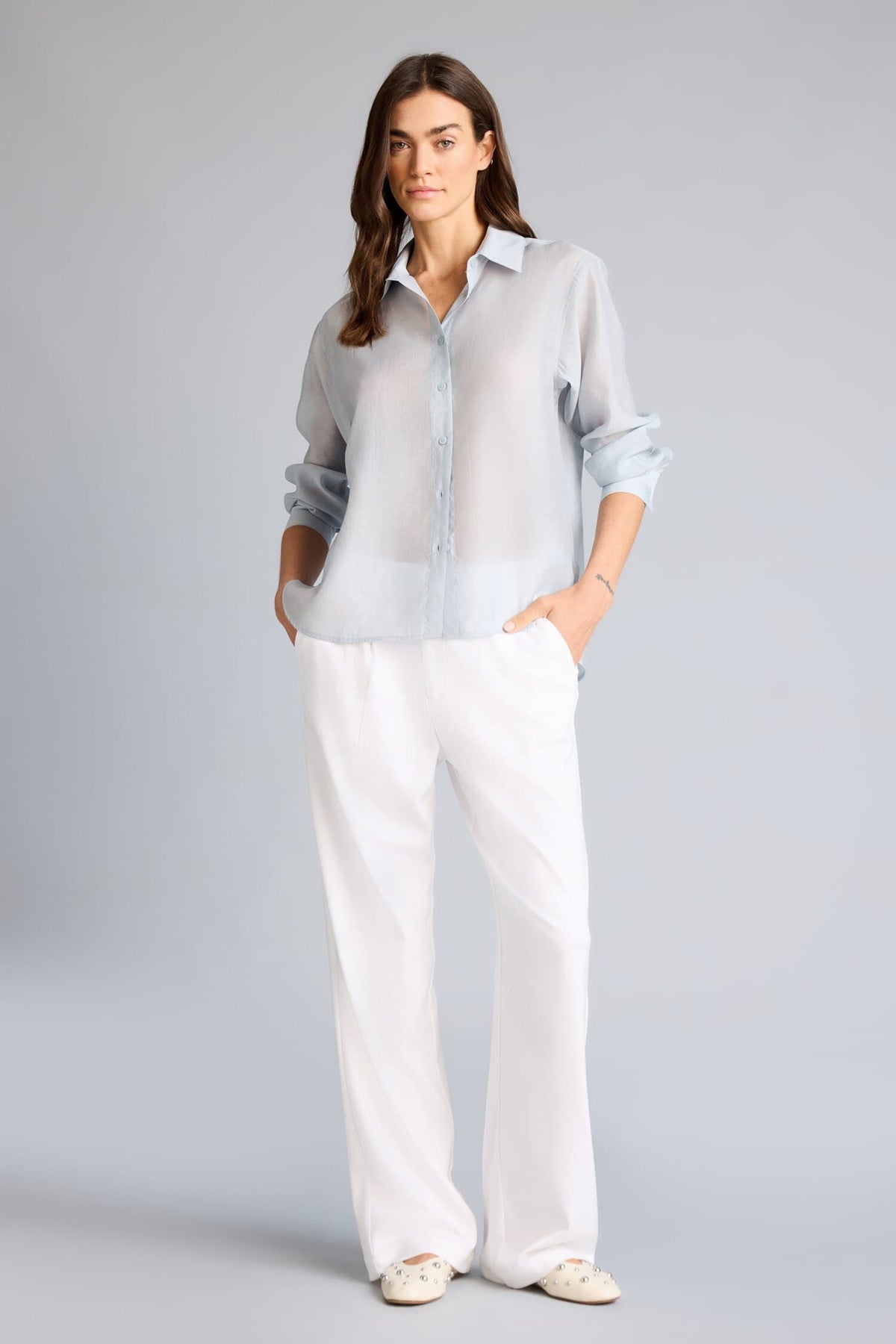 Overless Shirt Collar Modal Long Sleeve Shirt