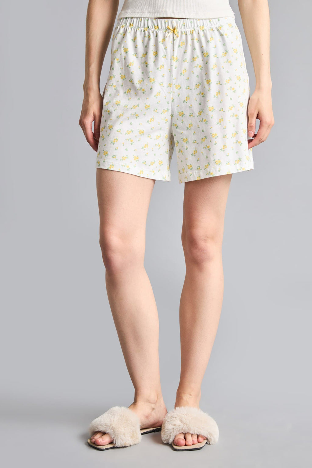 100% Cotton Regular Fit Elastic Waist Patterned Ecru Pajama Bottom