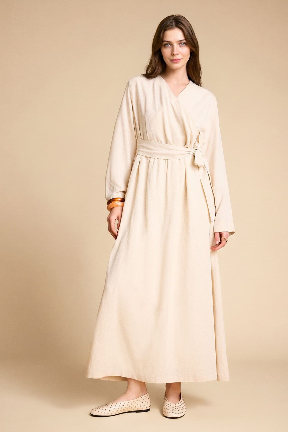 Linen Blend Belted Maxi Dress