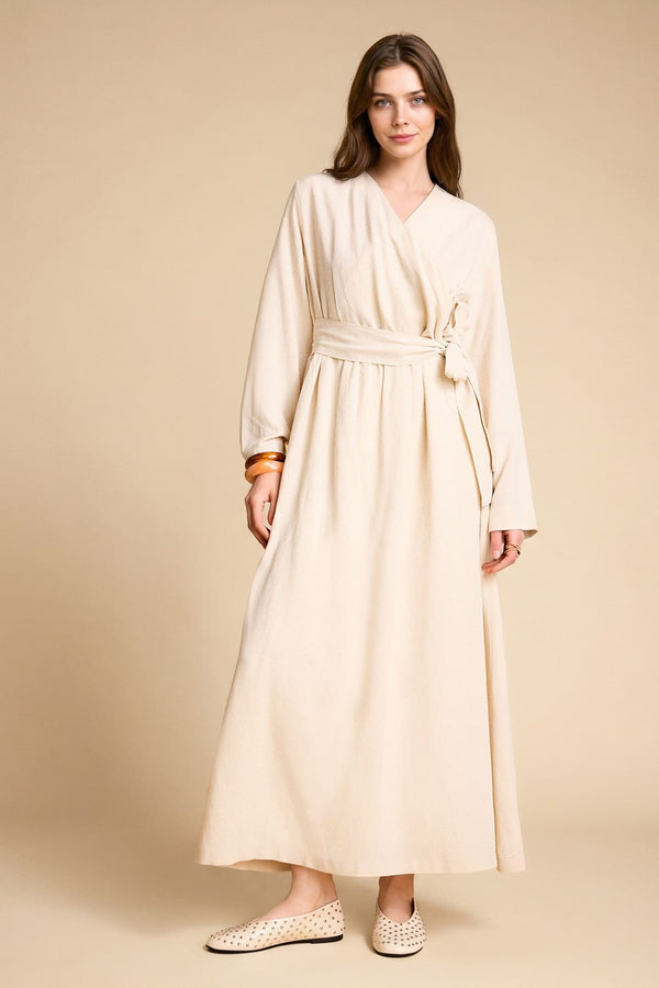 Linen Blend Belted Maxi Dress