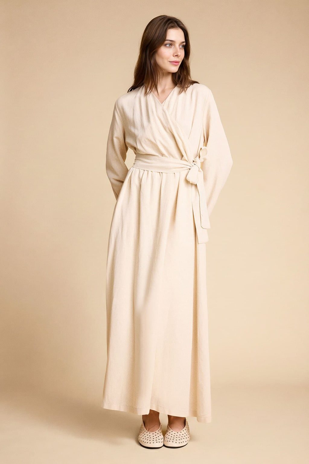 Linen Blend Belted Maxi Dress