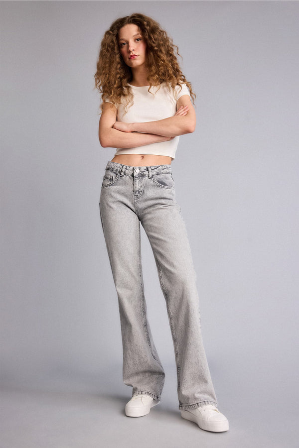 Bootcut Low Waist Long Jean Wash Trousers