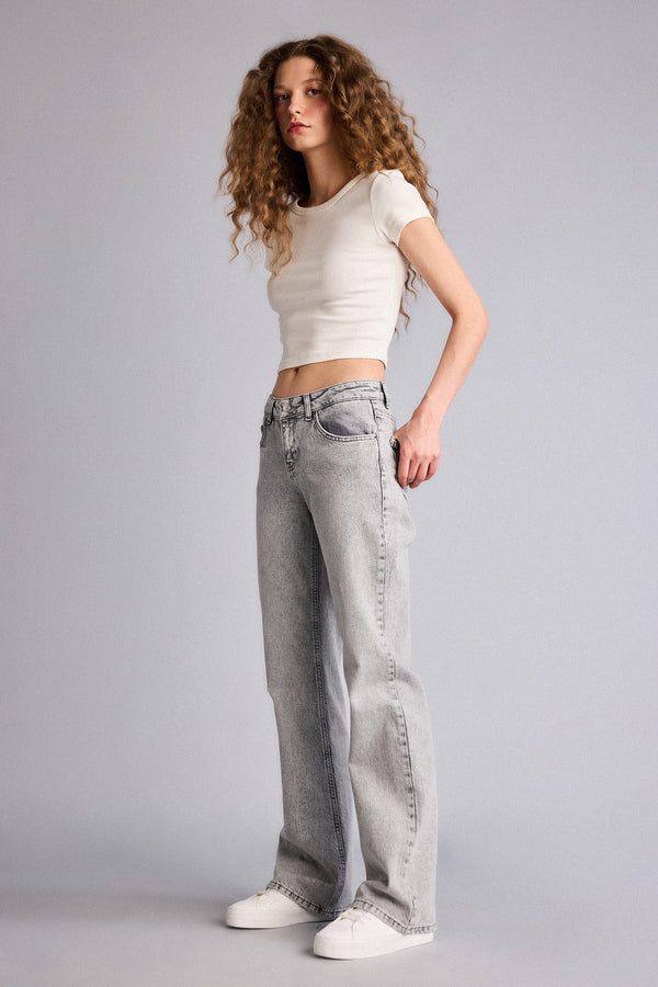 Bootcut Low Waist Long Jean Wash Trousers