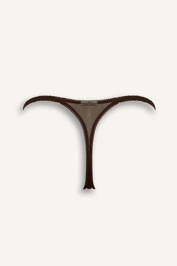 Embroidered Lace Detailed Tulle Thong