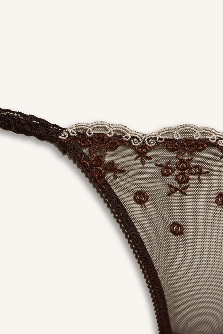 Embroidered Lace Detailed Tulle Thong