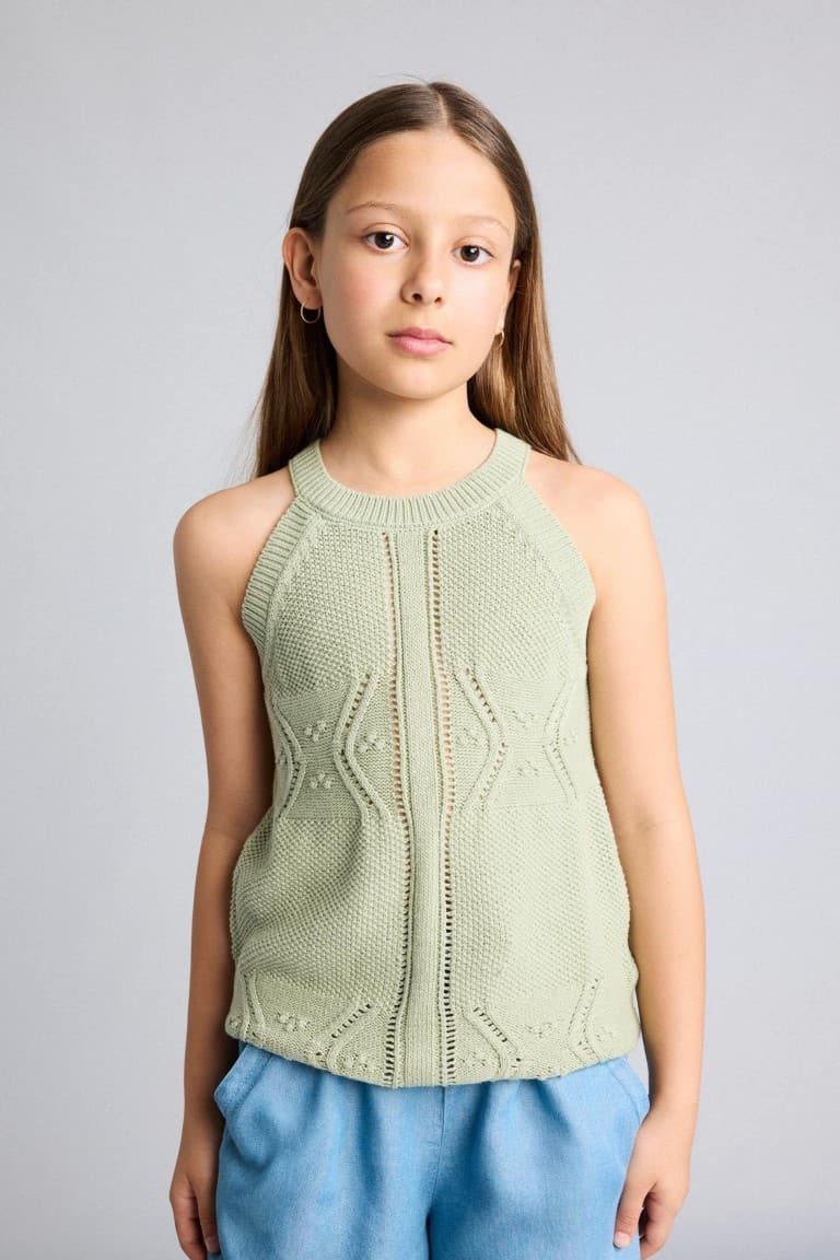 100% Cotton Openwork Beige Undershirt Girl