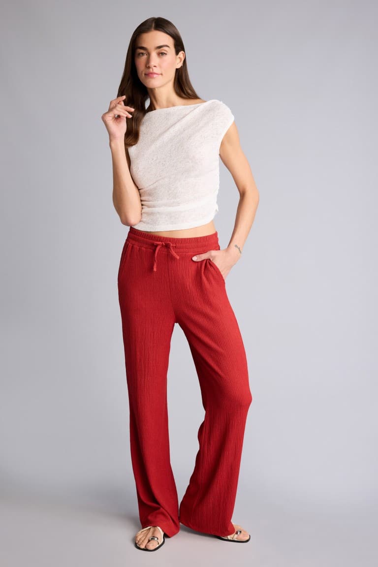 Wide Leg Crinkled Textured Trousers